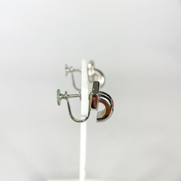 Vintage Coro Silver-Tone Screw Back Earrings Hexagon & Circular Design - Picture 2 of 5